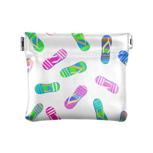 Colorful Flip Flops Coin Purse Leather Pouch Change Purse, Squeeze Coin Pouch for Cards, Keys & Lipsticks, Unisex