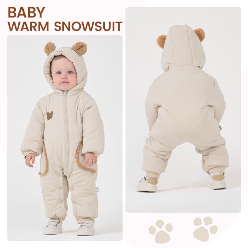 JiAmy Baby Snowsuit Baby Hooded Winter Clothes Newborn Winter Outfit Coat Toddler Boy Girl Clothes White 18-24 Months by JiAmy - Image 2