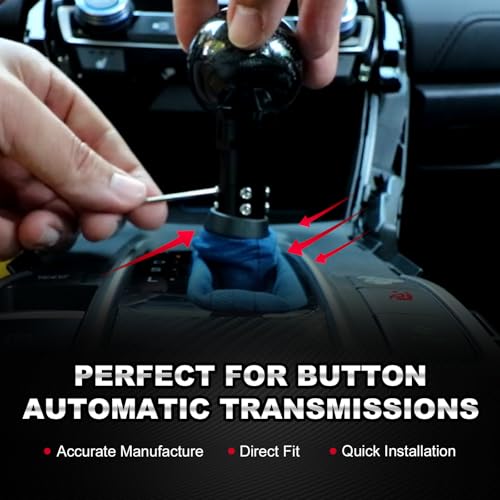 TEMSONE Universal Carbon Fiber Shift knob Round Ball Compatible with Lock/Button Automatic Transmission,Give for Boyfriend Father\'s Carbon Pattern Gear Shift Gift Box(Black)