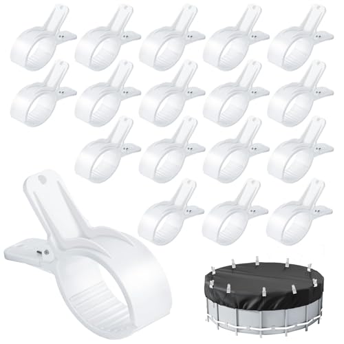 Lot de 18 serre joints pour bâche de piscine, Pinces à grande envergure, Pince à ressort forte pour couverture de piscine, accessoires de piscine, Clips pour bâche de protection (Blanc, Petit x 18)