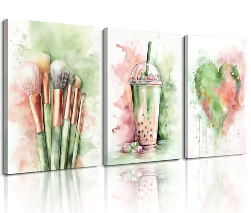 Image of Frimeeme Watercolor Girly Wall Art, 12x16 in, Framed, 3 Piece Set