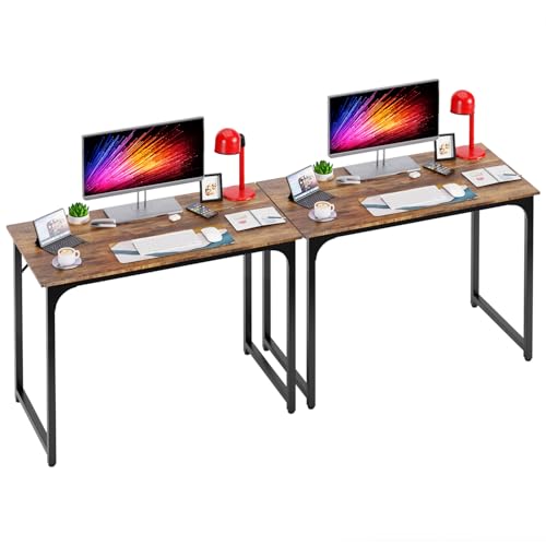 Image of PayLessHere | 39 Inch Computer Desk | Brown | Office Desk with Metal Frame, Adjustable Feet | Water-Resistant, Scratchproof Surface | Sturdy Writing Table for Home Office or Study | Pack of 2
