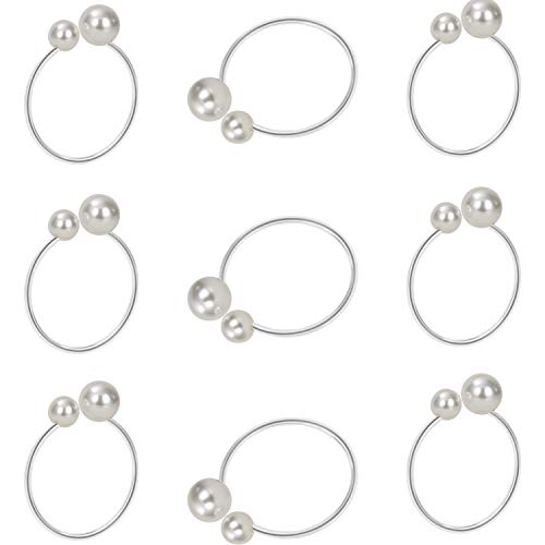 KPOSIYA Pearl Napkin Rings - Set of 20 Silver Napkin Holder Table Napkin Buckles for Dinning Table Setting Christmas Wedding Party Supplies (Pearl-Silver 20)