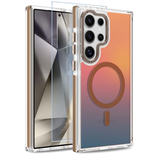 Image of Magnetic Case for Samsung Galaxy S24 Ultra [Compatible with Magsafe] [Cute Fashion Fluorescent Design] [1 Screen Protector] Slim Translucent Matte Case for Galaxy S24 Ultra 6.8 inch, Desert