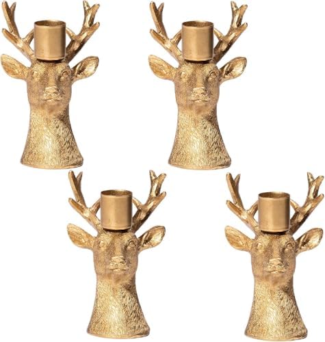 Candlestick Holders Vintage Reindeer Candle Holders, Brass Gold D...