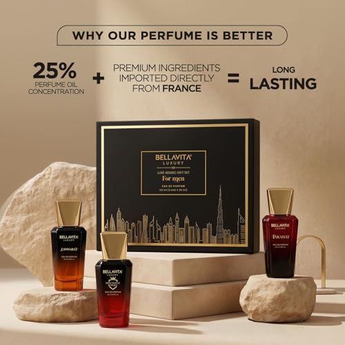 Image of BELLAVITA Luxury Arabic Gift Set | Dubai Crafted | Perfume for Man | Gift For Man | 3 x 20ml | | Long Lasting EDP | 25% Oil Concentration | Oud, Saffron, Patchouli | Premium Long Lasting Perfume