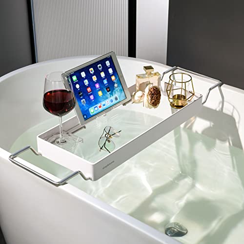 Simpletome Bathtub Tray Expandable, Floating Clear Acrylic With Aluminum Alloy (White) #TOP11