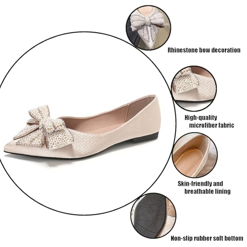 Women's Rhinestone Bow-Knot Ballet Flats Fashion Pointed Toe Slip-On Soft Bottom Low Block Heel Dress Shoes Lightweight Non-Slip Mom Nurse Walking Shoes3
