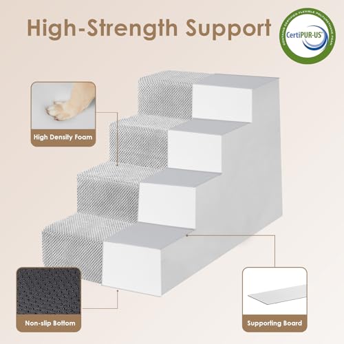 Image of EHEYCIGA Dog Stairs for Bed 20 inch H, 4-Step Extra Wide Dog Steps for High Bed, Pet Steps for Small Dogs and Cats, Non-Slip Balanced Pet Ramp Indoor, Light Grey