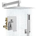 Kurpot Shower System, 10'' High Pressure Brushed Nickel Shower Head with Handheld Spray Combo, Included 59'' Shower Hose, Shower Trim Kit and 2-IN-1 Diverter, Bathroom Shower Faucet Set with Valve