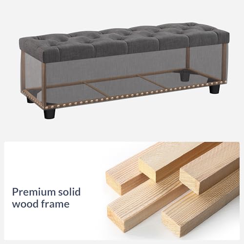 Image of BELLEZE Storage Ottoman, Tufted Ottoman with Close Hinge, Foot Rest for Living Room (Dark Gray, 47 inch)