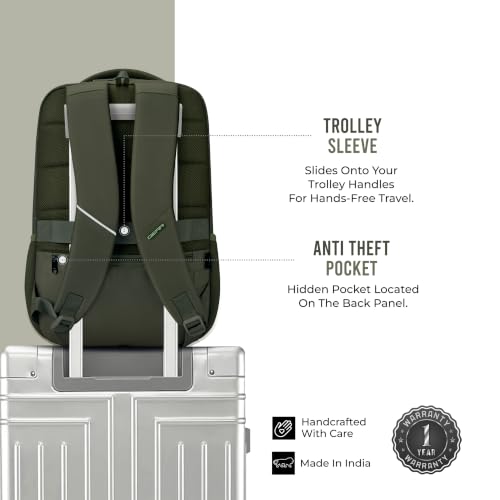Image of Gear Armour 19 inch /28L Large Faux Leather Anti Theft Water Resistant Laptop Backpack with Raincover | Travel Backpack | Casual Backpack for men /women (Olive)