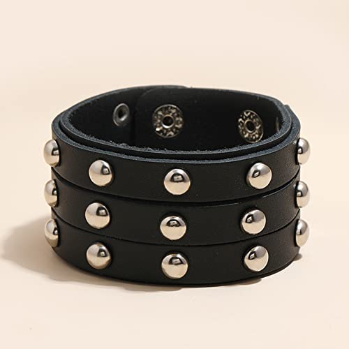 Wodoukei Men'S Genuine Leather Cuff Punk Metal Rock Bracelets For Men Women thumb #3
