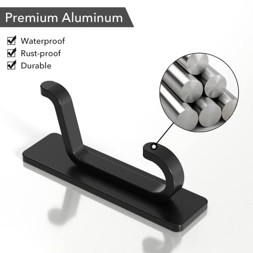 Pickpiff Door Hook For Towel, Coat, Cloth, Purse, Hat, Key, Extra Sticky Stainless Holder For Hanging, Matte Black Wall Mounted Self-Adhesive Hanger For Shower Kitchen Bathroom Heavy Duty, 4 Pack #TOP6