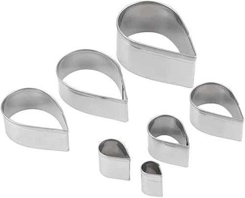 Juego de cortadores de galletas de acero inoxidable, 7 piezas de pétalos de flor de rosa, forma de lágrima, molde para galletas, fondant,