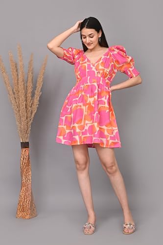 Image of IQRAAR Womens Rayon Printed Fit & Flared One Piece Dress