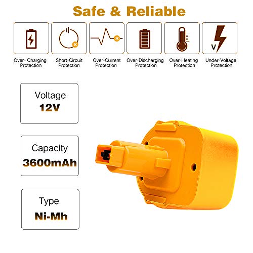 2Pack 12V 3.6Ah DW9071 Battery Replacement for DeWalt 12V XRP Battery Ni-Hh DC9071 DC9072 DE9037 DE9071 DE9072 DE9074 DE9075 Compatible with DeWalt 12Volt Tools