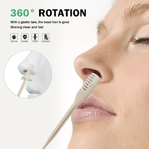BEZOX Manual Nose Hair Trimmer (Pack of 3) - Rotating Nasal Hair Razor Cutter with Ear Picker for Women and Men - Portable Nostril Hair Remover Tools