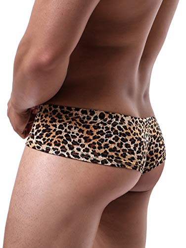 iKingsky Men's Leopard Cheeky Boxer Briefs Sexy Mini Cheek Thong Underwear Low Rise Brazilian Back Mens under Panties4