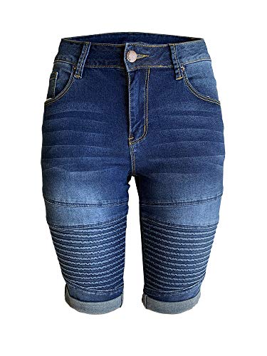 Aodrusa Womens Middle Rise Stretchy Denim Shorts Knee Length Curvy Bermuda Stretch Short Jeans Dark Blue M