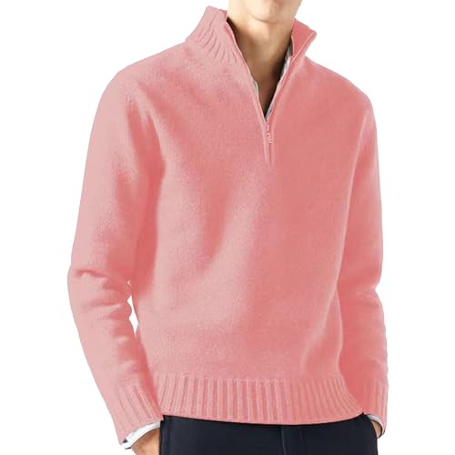 Men's Mock Neck Knit Pullover Soft Casual Slim Fit Knits Sweaters Quarter Zip Solid Male Knitted Sweater