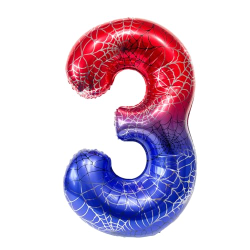 CHUNLINLAODA 40 Inch Giant Spider Web Number Birthday Balloon Spider Theme Number Foil Balloon Number 3 Balloons for Boys Birthday Baby Shower Anniversary Supplies (Multicolor B)