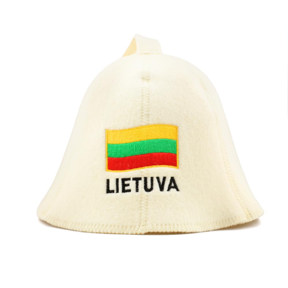 Naturalna czapka do sauny "Litwa", biała, 100% wełna organiczna, filcowa czapka do sauny dla mężczyzn i kobiet, do rosyjskiej banii, chroni głowę przed wysoką temperaturą, w zestawie e-book