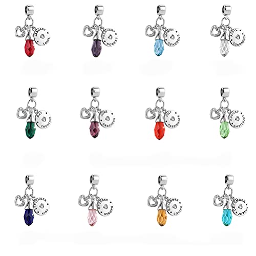 January-December 12 Months Colors Birthstone Crystal Happy Birthday Heart Tear Drop Charms For Charm Bracelets Necklace3