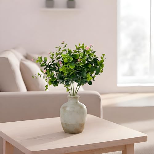 Image of Artificial Eucalyptus Bouquet with Baby Breath Pink Flowers - 6 Stems Faux Greenery Bunch, 33cm Height for Home, Office, Wedding & Party Decoration (Vase not Included)