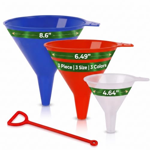 Plastic Funnels for Kitchen Use - 3 Pack Assorted Sizes