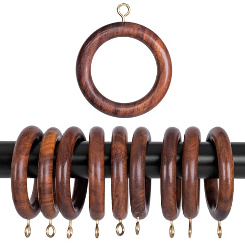 INANOSA Handcrafted Natural Rose Wood Curtain Rings with Hooks – 2.5