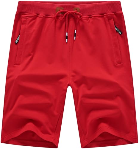 QPNGRP Mens Casual Stretch Shorts Zipper Pockets Elastic Waist Red 34