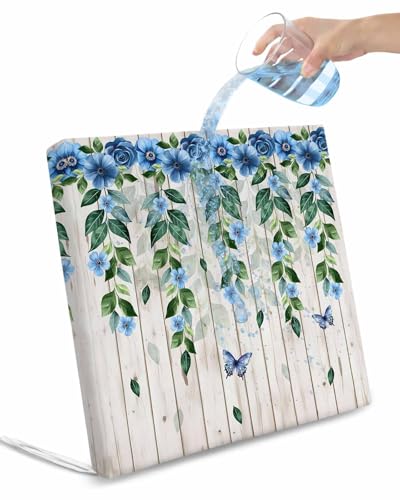 2 Pack Blue Floral Spring Waterproof Cushion Covers with Ties, Outdoor Patio Chaise Lounge Chair Seat Cushion Slip Covers Replacement(Only Cover) Summer Farmhouse Botanical Wooden 20