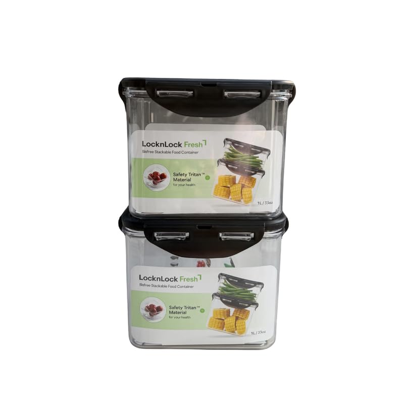 Image of LocknLock Bisfree Modular Storage Container Setof 2 (1000ml) | Stackable Airtight Food Containers | Microwave, Freezer & Dishwasher Safe | BPA Free Kitchen Storage Boxes