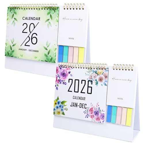 PIWOSGOL 2 Stück Tischkalender 2026 Groß Quer, Kalender 2026 zum Hinstellen mit Feiertagen, Monatsplaner, Notizfeld und Aufklebern, Stehkalender für Büro oder Zuhause