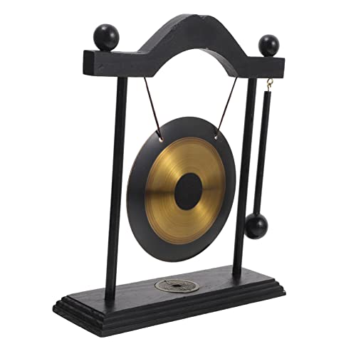 COSMEVIVI Vintage Gong Set Wooden Stand Chinese Gong Bell for Desktop Home Decor