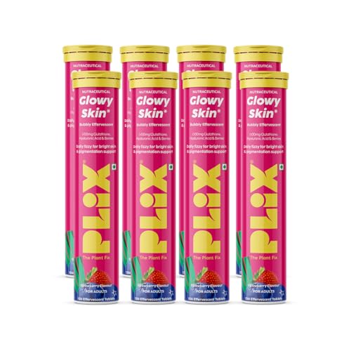 Image of The Plant Fix Plix Glutathione Effervescent Tablets for Clear, Glowing & Youthful Skin | 600mg Glutathione, Vit E & Hyaluronic Acid | No Maltodextrin, No Sugar | Strawberry (Pack of 8)