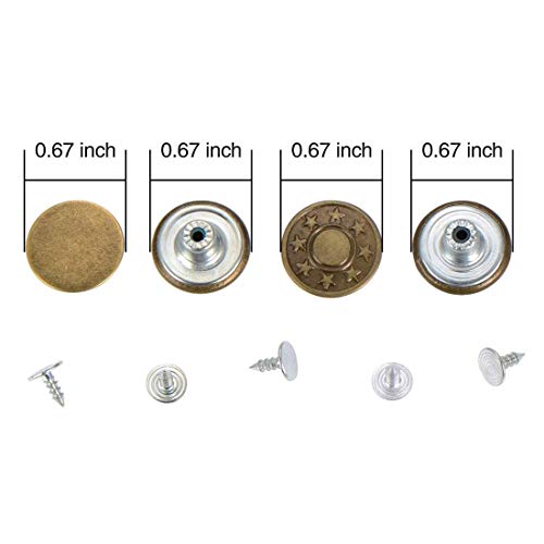 Image of DIY Crafts 5X Set, Normal Buttone, Random Buttone Kit for Repair Jeans Buttons Metal Button Snap Buttons Replacement Kit with Rivets and Plastic 1 Set (5X Set, Normal Buttone)