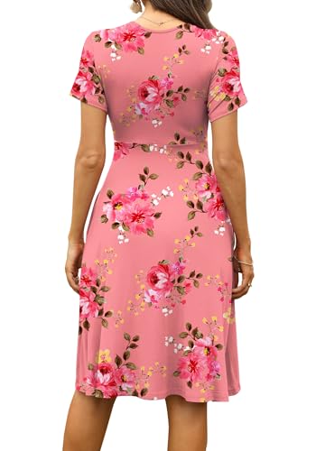 Image of WEACZZY Women's Summer Short Sleeve Casual Dresses V-Neck Floral Party Dress with Pockets