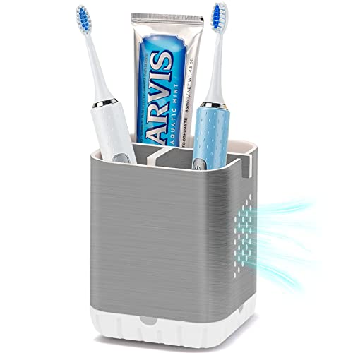 Boperzi Toothbrush Holder Toothpaste Organizer Drainage For Bathroom Vanity, Detachable Anti-Slip Brushed Nickel Toothpaste Storage Caddy 3 Slots With Drainage Holes For Makeup Brush Razor Stand #TOP4
