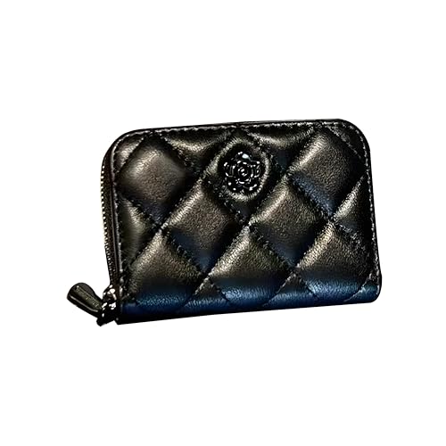 Small Genuine Leather Wallet For Women Wallet Women Mini Credit Card Holder Organizer Case With Zipper Pocket (black)