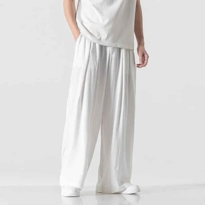 Kimono Pants Men's Cotton Linen Casual Elastic Waist Pants Male Japanese Baggy Wide Leg Trousers2