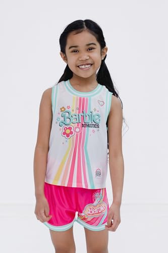 Image of Barbie Girls Jersey Athletic Tank Top and Shorts Outfit Set Toddler to Big Kid Sizes (2T - 10-12)