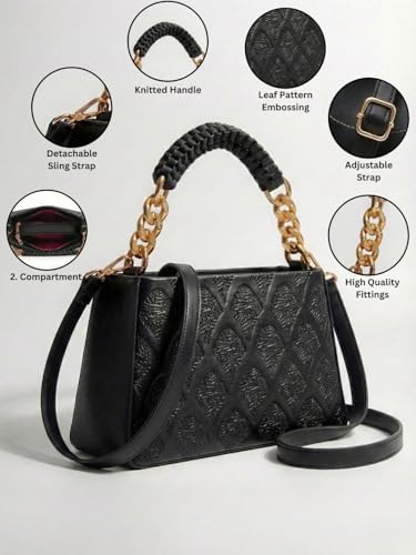 Image of LIKE STYLE Women's Embossed PU Sling Bag | Dual Compartment Shoulder & Crossbody Bag with Braided Handle | Stylish Handbag for Office & Casual Use