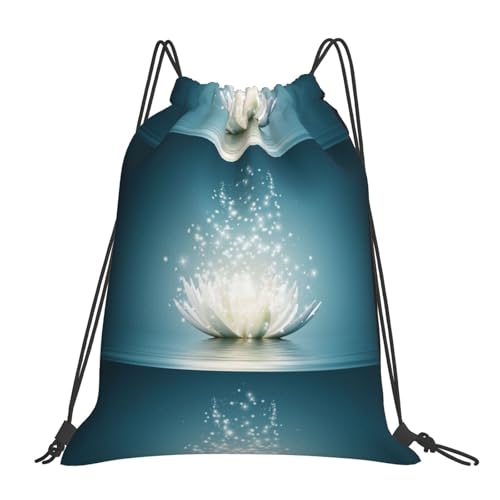 Drawstring Backpack Gym Bag,Asian Lotus Flower Sackpack String Bag Water Resistant Nylon Beach Sport Yoga Bag 14x16 Inch For Men Women
