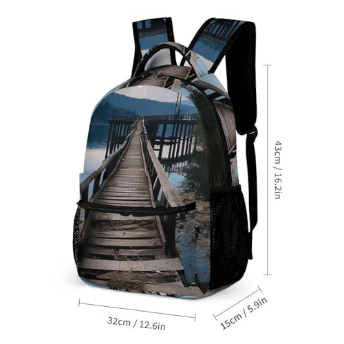 Wooden Trestle by The Water Backpack Set 3 Piece, Durable Backpack Insulated Lunch Bag Portable Pencil Case for Men Women2