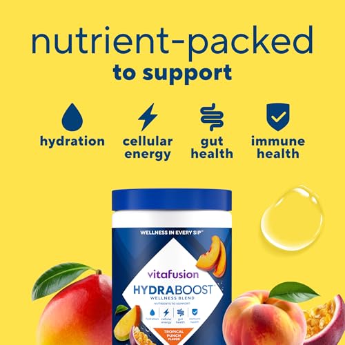 Vitafusion Hydraboost Hydration Drink Mix, Electrolytes Support Daily Hydration, Vitamins Support Cellular Energy & Immune Health, Prebiotic Fiber Supports Gut Health, Tropical Punch, 30 Servings - image 3