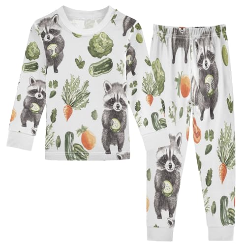 Vozoza Raccoons Vegetable Pajama Sets Long Sleeve Top with Pants Cotton Soft Sleepwear 2 Piece Pjs Set Size 5T Multicolor