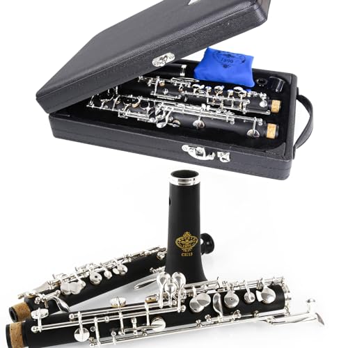Rochix Oboe Children Level CH13 Composite-Holzkorpus versilbert halbautomatischer C-Ton mit 1 Blättern, 1 Reinigungstuch, 1 Oboe-Tupfer, 1 Daumenauflage, 1 Etui und mehr