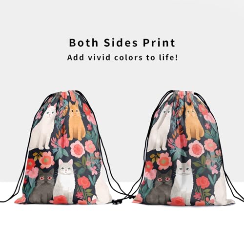 Image of Nerxy Floral Cats Gymnastics Grip Bag - Pet Drawstring Grip Pouch for Gymnasts, Flowers String Bag, Adjustable Gym Drawstring for Travel Sports